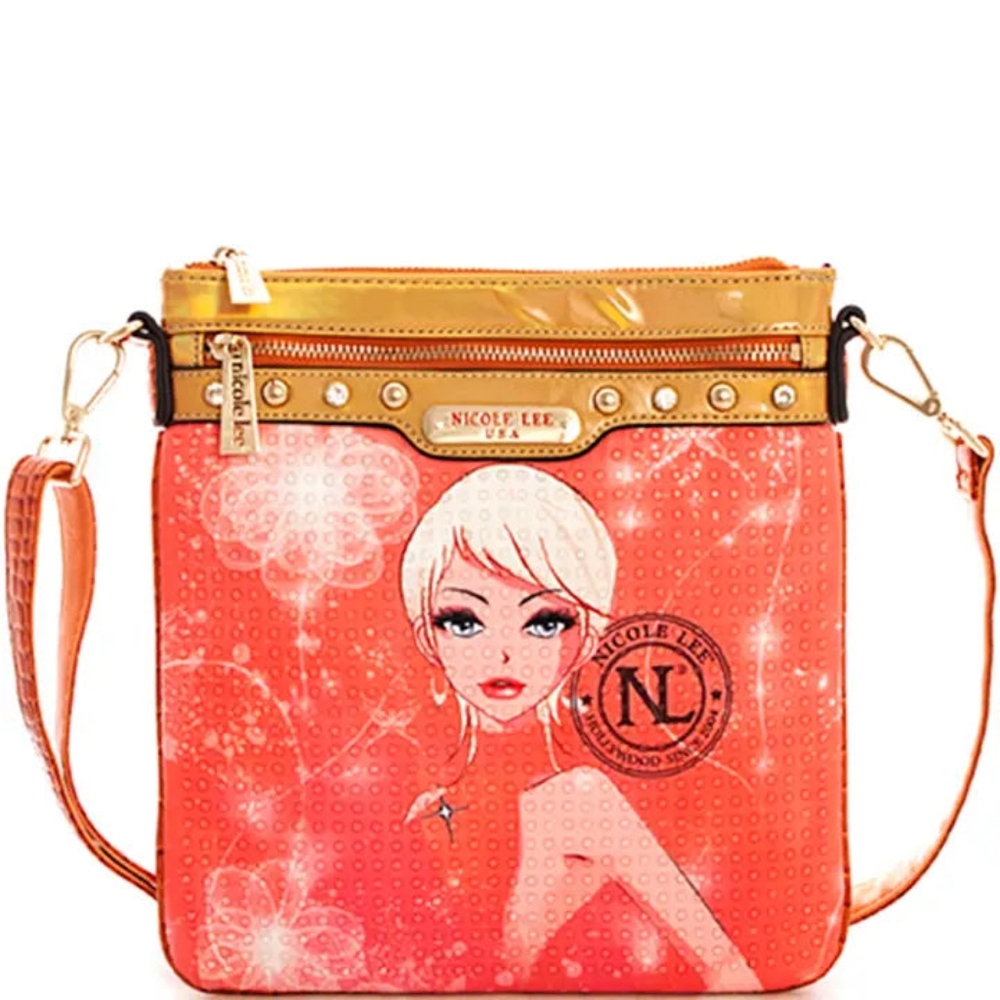Nicole Lee Orange Crossbody Bag Nicole Lee Dotty Rhinestone Embellished Peach